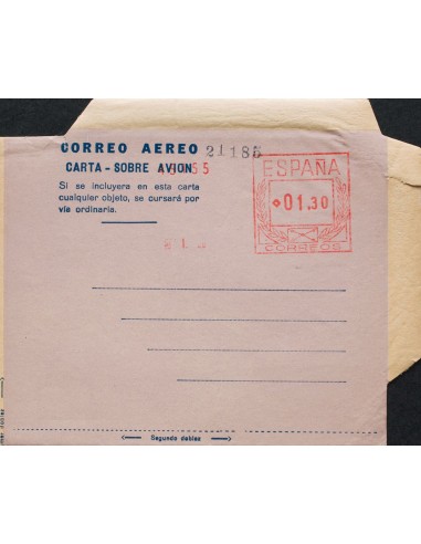 Matasello de Rodillo / Franqueo Mecánico. (*)AE2cch. 1947. 1´30 pts sobre aerograma (Tipo II). ENSAYO DE COLOR, sobre rosa. MA