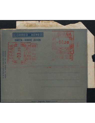 Matasello de Rodillo / Franqueo Mecánico. (*)AE49. 1948. 0´90 pts + 3´10 pts sobre aerograma con doble franqueo. MAGNIFICO Y M