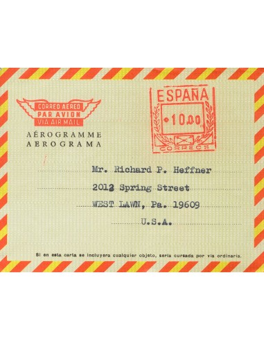 Matasello de Rodillo / Franqueo Mecánico. (*)AE104. 1967. 10 pts sobre aerograma (Tipo III sin precio). Con la dirección inscr