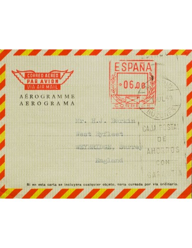 Matasello de Rodillo / Franqueo Mecánico. Sobre AE101. 1969. 6 pts sobre aerograma (Tipo II sin precio). MADRID a WEYBRIDGE (I