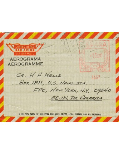 Matasello de Rodillo / Franqueo Mecánico. Sobre AE115. 1974. 15 pts sobre aerograma (Tipo IV). ESTEPONA a NUEVA YORK (U.S.A.).