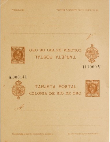 Río de Oro. Entero Postal. (*)EP2. 1905. 10 cts + 10 cts castaño claro sobre Tarjeta Entero Postal, de ida y vuelta (sin dobla