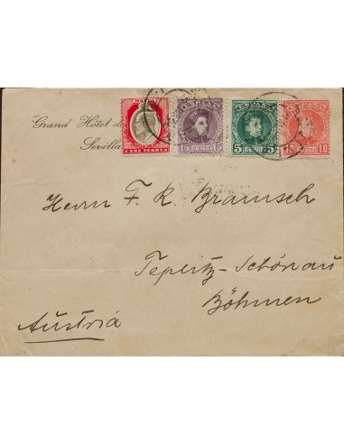 Franqueo Mixto. Sobre 242, 243, 245. 1905. 5 cts verde, 10 cts rojo, 15 cts lila castaño y sello de Malta de 1 p rojo y gris.