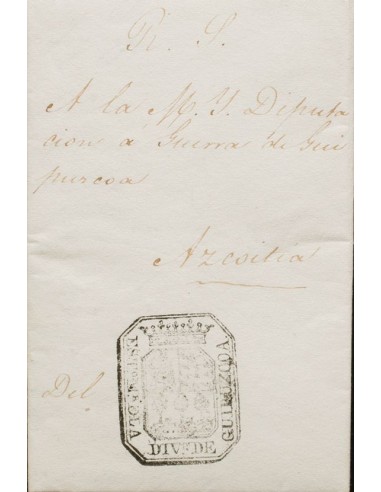 Correo Carlista. Sobre . 1838. SORAVILLA (GUIPUZCOA) a AZCOITIA, circulada durante la I Guerra Carlista con texto referente a