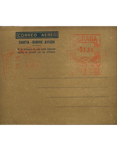 Matasello de Rodillo / Franqueo Mecánico. (*)AE27Ca. 1948. 1´55 pts + 2´45 pts sobre aerograma con doble franqueo, uno horizon