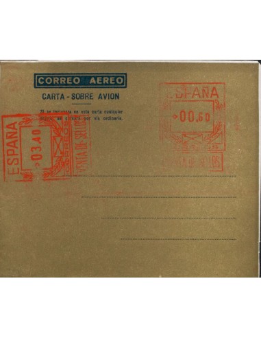 Matasello de Rodillo / Franqueo Mecánico. (*)AE22C. 1948. 60 cts + 3´40 pts sobre aerograma con doble franqueo, uno horizontal