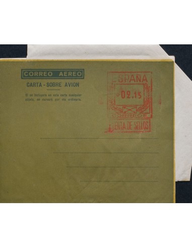 Matasello de Rodillo / Franqueo Mecánico. (*)AE15cc. 1948. 2´15 pts sobre aerograma. ENSAYO DE COLOR, en verde. MAGNIFICO. (La