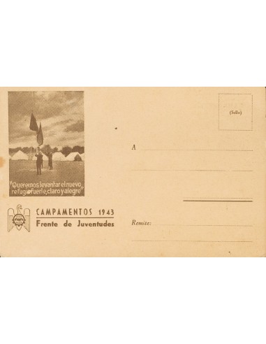 Guerra Civil. Postal Nacional. (*). 1943. Tarjeta Postal del frente de Juventudes. Campamentos 1943. MAGNIFICA Y MUY RARA.