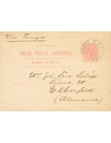 Cuba. Entero Postal. Sobre EP12. 1882. 3 ctvos rosa sobre Tarjeta Entero Postal de LA HABANA a EBERFELD (ALEMANIA). En el fren