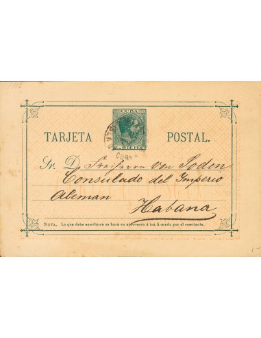 Cuba. Entero Postal. Sobre EP16. 1884. 2 ctvos verde oscuro sobre Tarjeta Entero Postal de MATANZAS a LA HABANA. MAGNIFICA.
