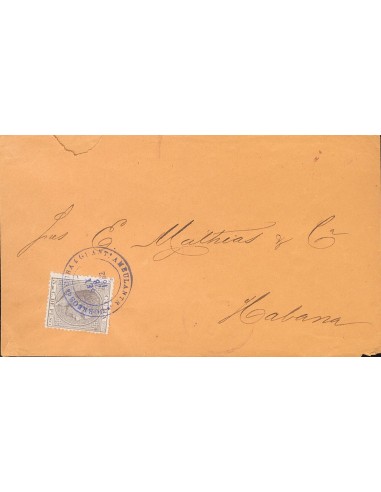 Cuba. Sobre 71. 1882. 5 ctvos gris azulado. GUANTANAMO (CUBA) a LA HABANA. Matasello CORREOS DE CUBA A GUANTº / AMBULANTE, en