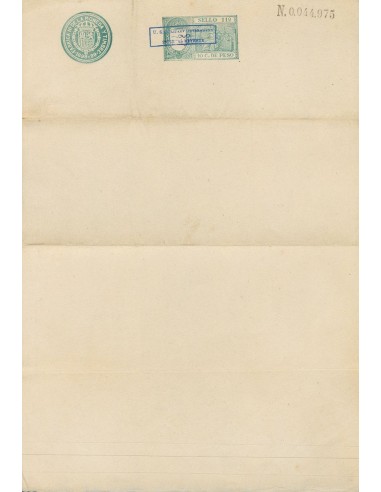 Filipinas. (*). (1900ca). 10 ctvos verde PAPEL SELLADO (sin inutilizar), habilitación U.S. MILITARY GOVERNMENT / 1900 / INTERN