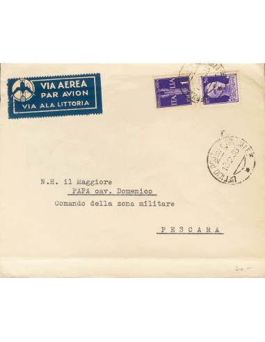 Guerra Civil. Voluntario Italiano. Sobre . 1938. 50 cts y 1 lira de Italia. Dirigida a PESCARA (ITALIA). Matasello UFFICIO POS