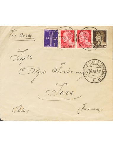 Guerra Civil. Voluntario Italiano. Sobre . 1937. Sellos de Italia de 10 cts, 20 cts rojo, dos sellos y 1 lira violeta. Dirigid