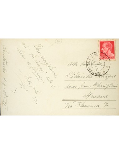 Guerra Civil. Voluntario Italiano. Sobre . 1937. 20 cts rojo de Italia. Tarjeta Postal de SANTANDER a ANCONA (ITALIA). Matasel