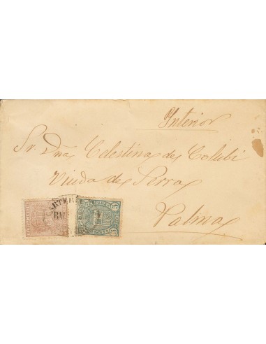 Islas Baleares. Historia Postal. Sobre 153, 154. 1875. 10 cts castaño y 5 cts verde. MONTURI (BALEARES) a PALMA DE MALLORCA. M
