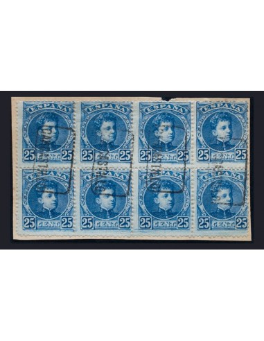 Navarra. Filatelia. º248(8). 1901. 25 cts azul, bloque de ocho, matasello cartería CARCASTILLO (sin texto en la parte superior