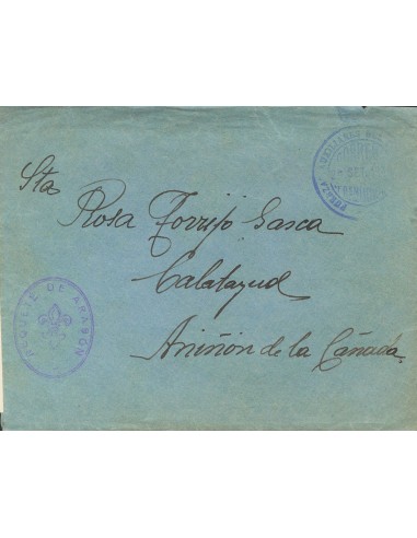 Franquicia. Sobre . 1936. Carta (con texto, una parte recortado) TARDIENTA (HUESCA) a ANIÑON (ZARAGOZA). Marcas de franquicia