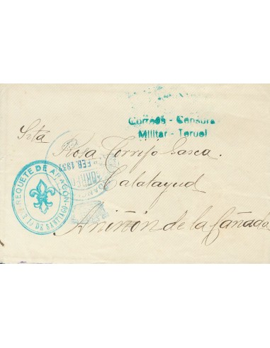 Guerra Civil. Bando Nacional. Sobre . 1937. (2 de Marzo). Carta (con texto) de VILLASTAR (TERUEL) a ANIÑON (ZARAGOZA), remitid