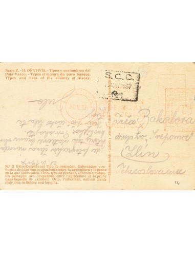 Guerra Civil. Brigada Internacional. Sobre . 1937. Tarjeta Postal Ilustrada (Oñativia, serie Z) con franqueo mecánico de 60 ct
