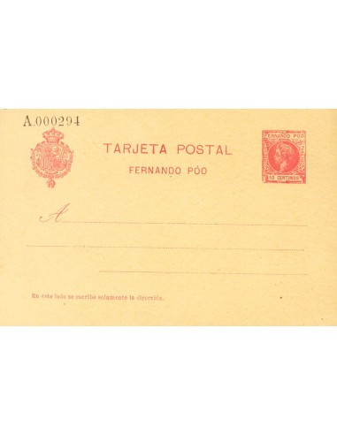 Fernando Poo. Entero Postal. (*)EP19, EP20. 1905. 10 cts carmín sobre Tarjeta Entero Postal y 10 cts+10 cts carmín sobre Tarje