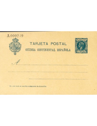 Guinea. Entero Postal. (*)EP3. 1905. 10 cts azul oscuro sobre Tarjeta Entero Postal. MAGNIFICA Y RARA.