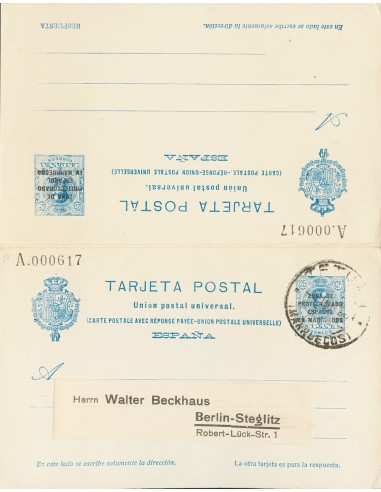 Marruecos. Entero Postal. Sobre EP18. 1924. 25 cts+25 cts azul sobre Tarjeta Entero Postal, de ida y vuelta, la ida circulada