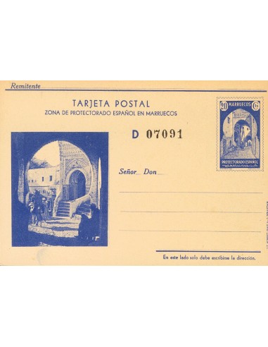 Marruecos. Entero Postal. (*)EP28. 1939. 20 cts azul sobre Tarjeta Entero Postal. MAGNIFICA Y RARA.