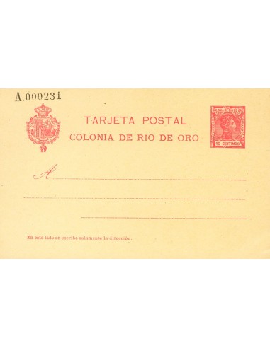 Río de Oro. Entero Postal. (*)EP3/4. 1907. 10 cts carmín sobre Tarjeta Entero Postal y 10 cts+10 cts carmín sobre Tarjeta Ente