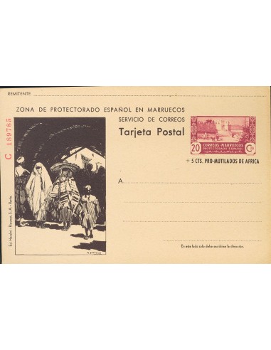 Marruecos. Entero Postal. (*)EP87. 1944. 20 cts+5 cts lila y negro sobre Tarjeta Entero Postal (Serie C). MAGNIFICA Y RARA.