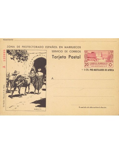 Marruecos. Entero Postal. (*)EP51. 1944. 20 cts+5 cts lila y negro sobre Tarjeta Entero Postal (Serie A, Tipo III). MAGNIFICA