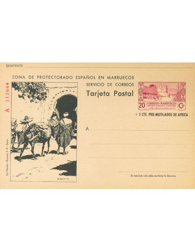 Marruecos. Entero Postal. (*)EP57. 1944. 20 cts+5 cts lila y negro sobre Tarjeta Entero Postal (Serie A, Tipo III). MAGNIFICA