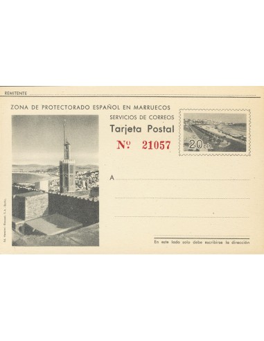 Marruecos. Entero Postal. (*)EP32. 1942. 20 cts gris sobre Tarjeta Entero Postal. MAGNIFICA Y RARA.