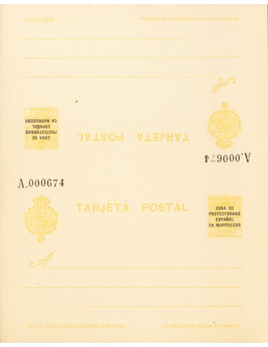 Marruecos. Entero Postal. (*)EP19. 1924. 15 cts + 15 cts amarilla sobre Tarjeta Entero Postal, de ida y vuelta (plancha). MAGN