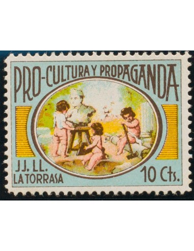 Guerra Civil. Locales. *. 1937. 10 cts multicolor. HOSPITALET-LA TORRASA (BARCELONA). PRO CULTURA Y PROPAGANDA J.J.L.L. MAGNIF