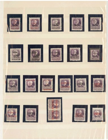 Guerra Civil. Emisión Local Patriótica. *. (1937ca). Interesante recopilación con más de cien sellos del 5 cts castaño y 20 ct