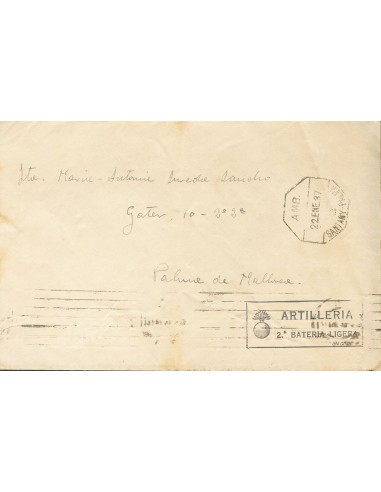 Guerra Civil. Bando Nacional. Sobre . 1937. Carta (con texto) de PUNTA LLOBERA (BALEARES) a PALMA DE MALLORCA. Marca de franqu