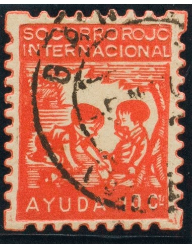 Guerra Civil. Viñeta. º. 1937. 10 cts rojo. S.R.I. AYUDA (niños grandes). MAGNIFICO Y RARO. (Allepuz 1181, Domenech 68)