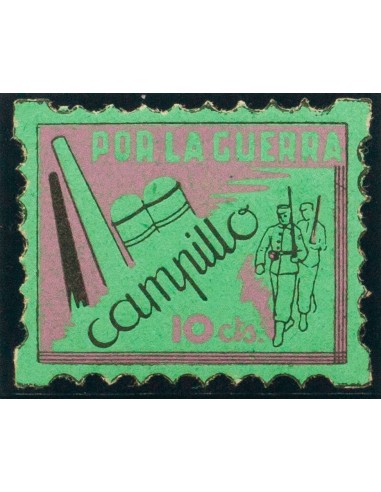Guerra Civil. Locales. **. 1937. 10 cts violeta y negro sobre verde. CAMPILLO (TERUEL). MAGNIFICO Y RARO. (Allepuz 1)