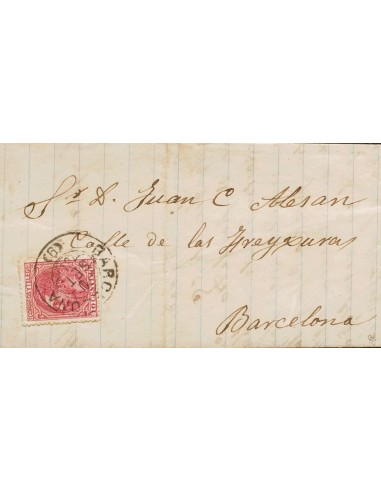 Cataluña. Historia Postal. Sobre 202. 1881. 10 cts rosa carmín. LERIDA a BARCELONA, depositada en el correo de Barcelona para