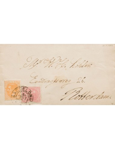 Cataluña. Historia Postal. Sobre 210, 202. 1883. 15 cts naranja y 10 cts rosa (defecto en origen sin importancia). BARCELONA a