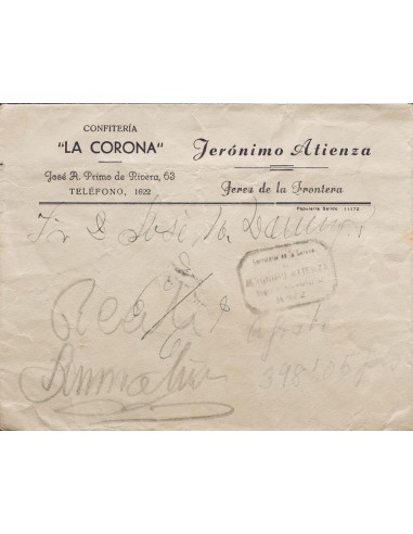 Andalucía. Historia Postal. Sobre . (1940ca). Correo Interior de JEREZ DE LA FRONTERA. Marca de Mensajería Privada JERONIMO AT