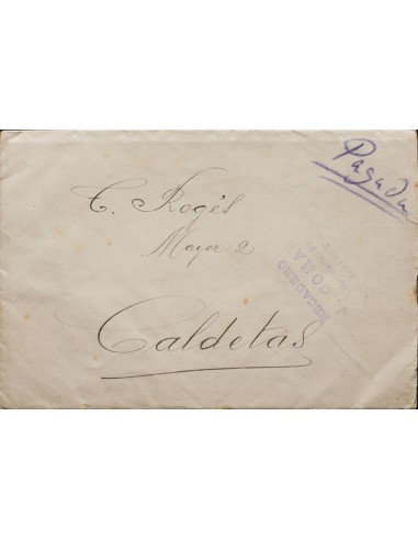 Cataluña. Historia Postal. Sobre . 1919. BARCELONA a CALDETAS (carta con texto), circulada por mensajero privado. Marca RECADE