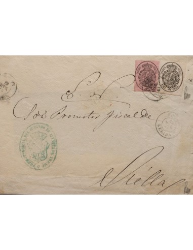 Cataluña. Historia Postal. Sobre 36, 36P. 1864. 1 onza negro sobre rosa y 1 onza negro sobre blanco (en lugar de rosa). Frente