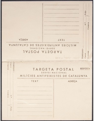 Guerra Civil. Postal Republicana. (*). (1937ca). Tarjeta Postal SERVEI NACIONAL MILICIES ANTIFEIXISTES DE CATALUÑA, de ida y v