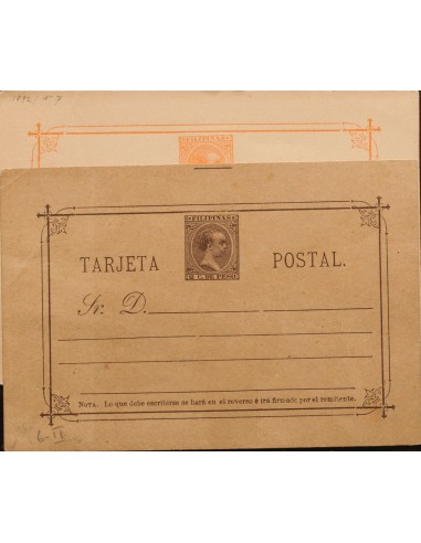 Filipinas. Entero Postal. (*)EP6/7. 1892. 2 ctvos castaño y 3 ctvos naranja sobre Tarjetas Entero Postales. MAGNIFICAS.