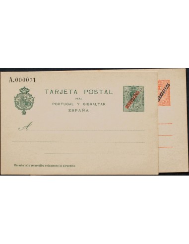Marruecos. Entero Postal. (*)EP4, EP6. 1914. 5 cts verde sobre Tarjeta Entero Postal y 10 cts rojo sobre Tarjeta Entero Postal