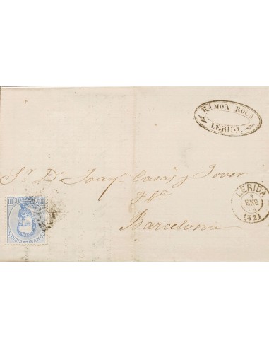 Cataluña. Historia Postal. Sobre 121A. 1873. 10 cts ultramar (Tipo II). LERIDA a BARCELONA. En el frente fechador LERIDA / (32