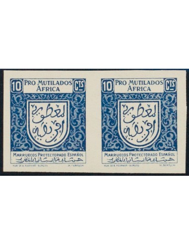 Marruecos. (*). (1938ca). 10 cts azul PRO MUTILADOS AFRICA, pareja. SIN DENTAR. MAGNIFICA. (Allepuz 29)