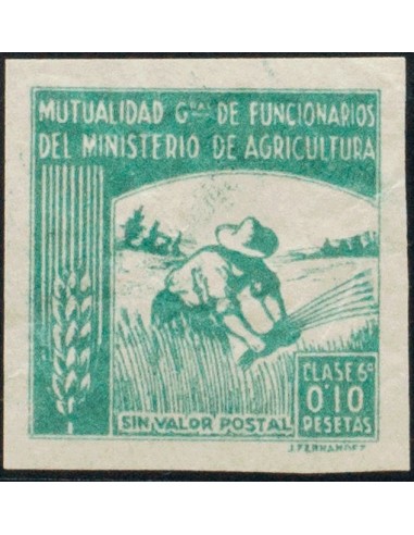 Guerra Civil. Locales. (*). (1940ca). 10 cts verde MUTUALIDAD GRAL DE FUNCIONARIOS DEL MINISTERIO DE AGRICULTURA. SIN DENTAR.